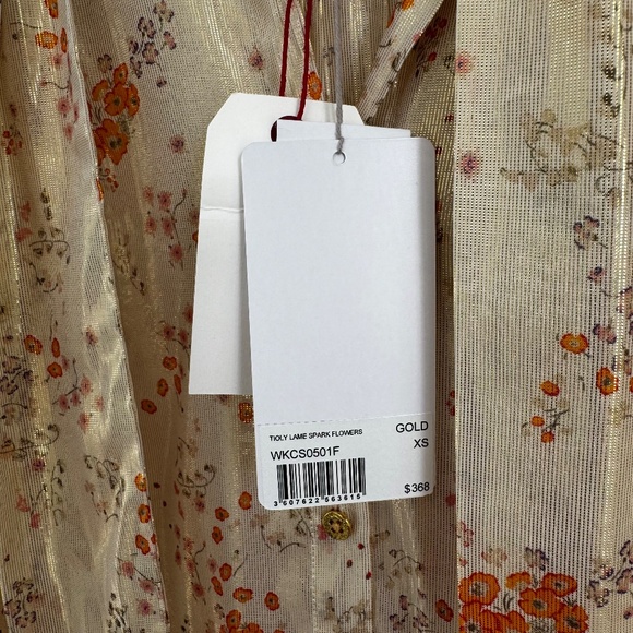 NWT Zadig & Voltaire Tioly Gold Lame Flowers Blouse Necktie Size XS 70s Boho - Picture 8 of 13